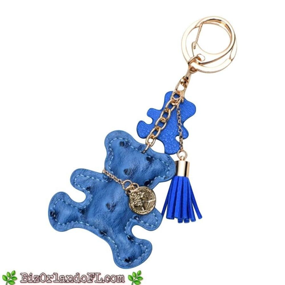 Malibu Sugar Faux Leather Teddy Bear Keychain Bag Charm – Blue